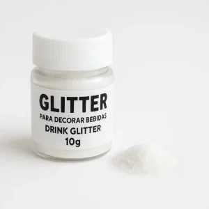 Glitter Para Decorar Bebidas 10gr en color dorado (también disponible en blanco, rosa, lila y celeste) para coctelería, repostería y decoración gourmet en Quito, Ecuador