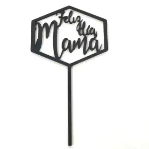 Topper Negro Madera Feliz Día Mamá