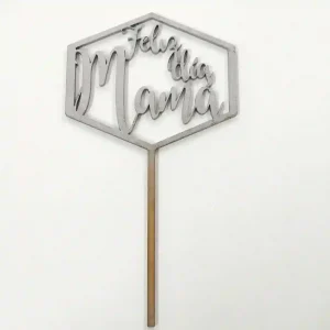 Topper Plateado Madera Feliz Día Mamá