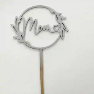 Topper Plateado Madera Mom