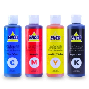 TINTAS PARA IMPRESORA COMESTIBLE MARCA ENCO AMARILLO, MAGENTA, NEGRO, CIAN