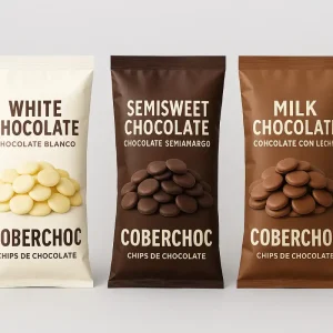 Cobertura sucedánea de chocolate Coberchoc 250g blanco, semiamargo y dulce en Quito Ecuador