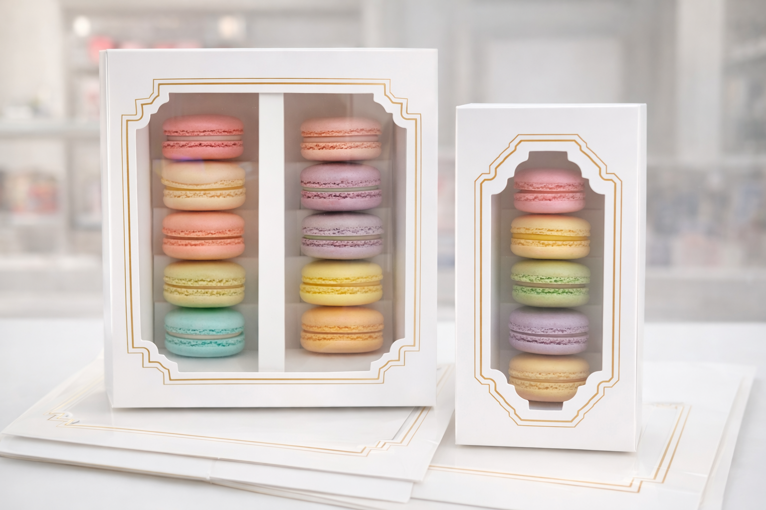 Caja Premium Blanca Para Macarrones 🍬 – Presentación Elegante | Repostería Quito Caja premium blanca para macarrones 🍬 – presentación elegante