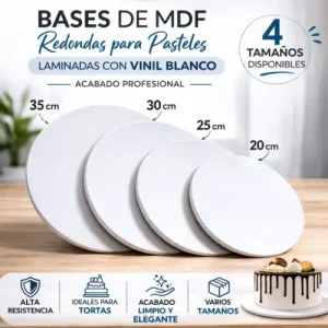 Base de MDF redonda para pasteles recubierta con vinil blanco