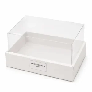 Caja cuadrada con tapa de acetato de 22x22x10 cm para tortas, postres y cakes