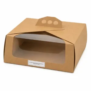 Caja para torta tipo lonchera kraft con visor delantero